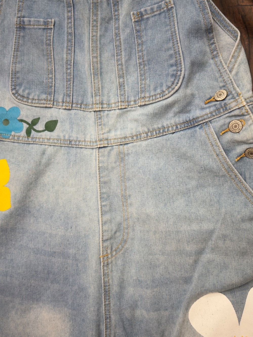 MISSLOOK Floral Denim Overalls Large Light Wash Straight Leg Y2K Cottagecore - Picture 14 of 16